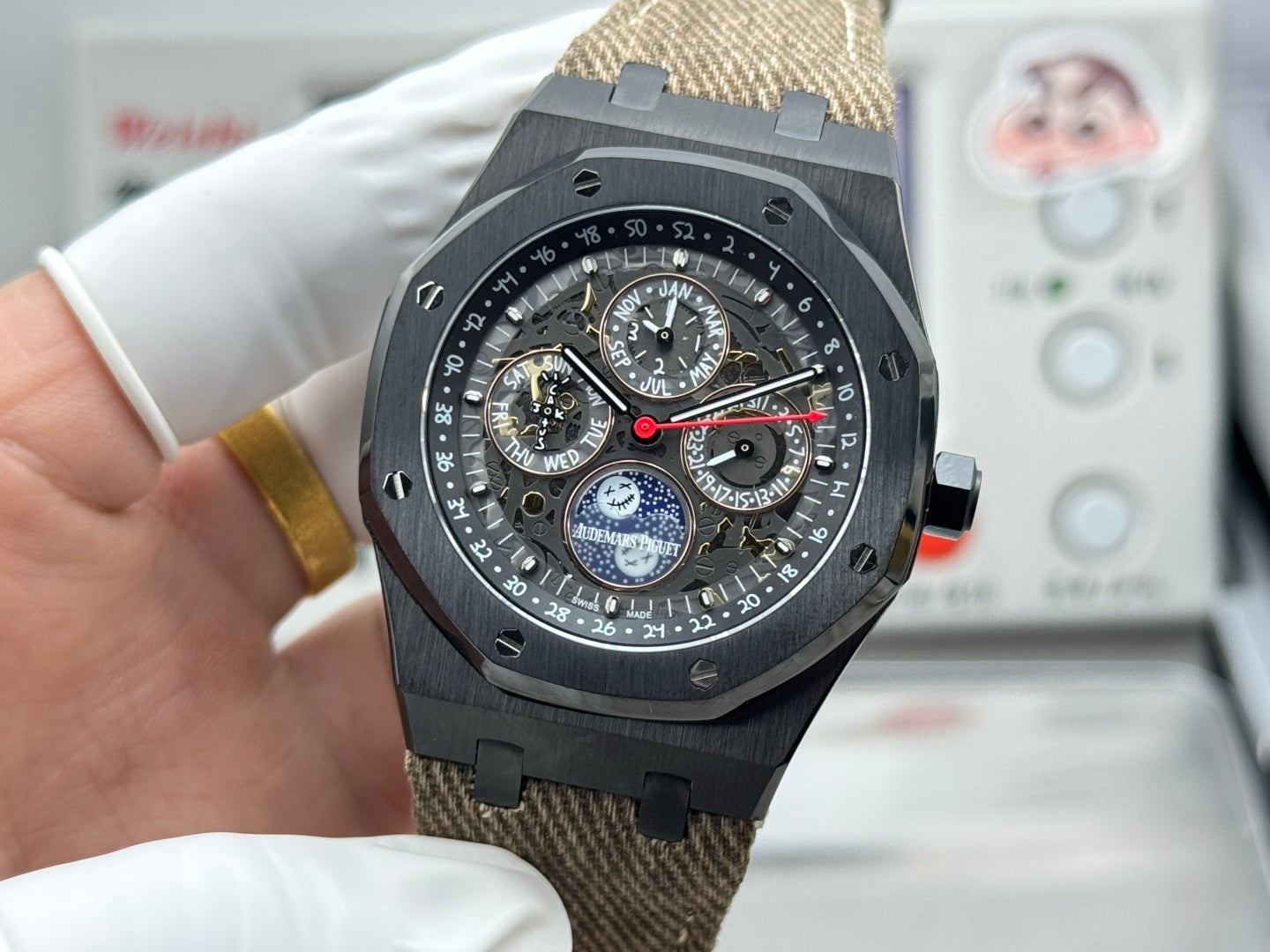Audemars Piguet Royal Oak Perpetual Calendar 41mm Black Ceramic Brown Textile Strap