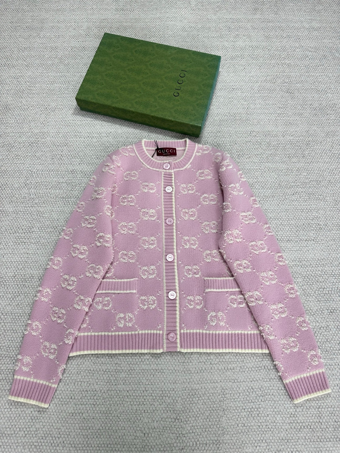 Gucci Knot Jacquard Knitted Cardigan Pink Wool