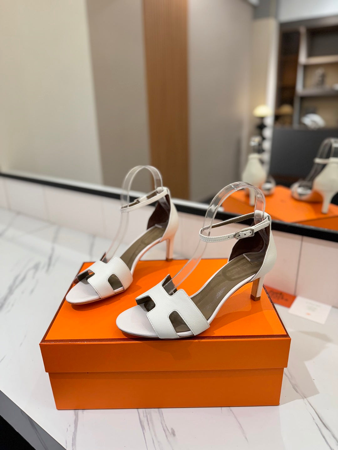 HM Joy 65mm Heeled Sandals White Cowhide 294908