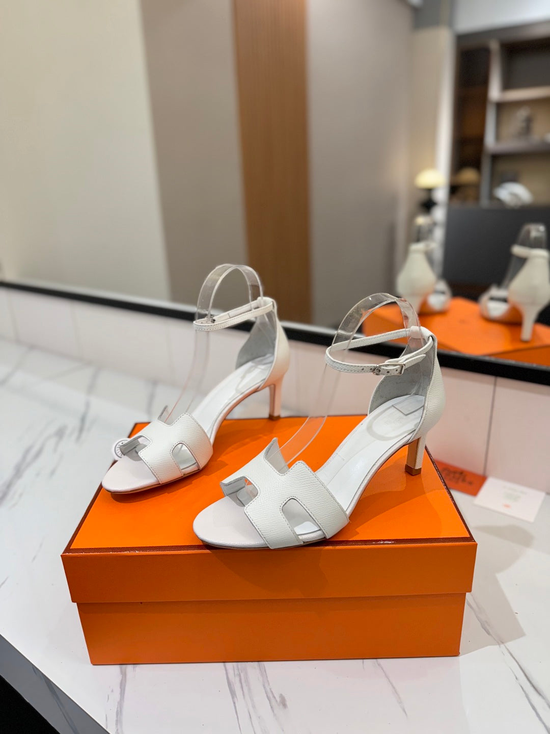 HM Joy 65mm Heeled Sandals White Cowhide 294913