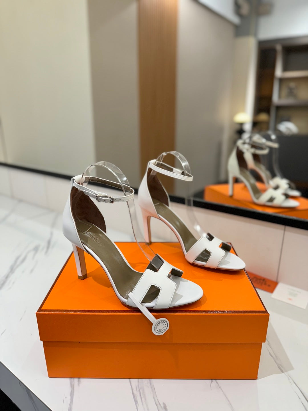 HM Joy 90mm Heeled Sandals White Flat Cowhide 294916