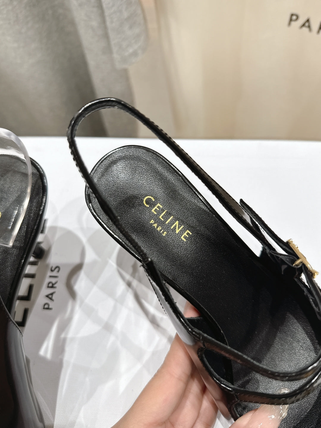 Celine 25C Judy Double Strap Mary Jane Slingback Black mix Brown  Sheepskin 236777