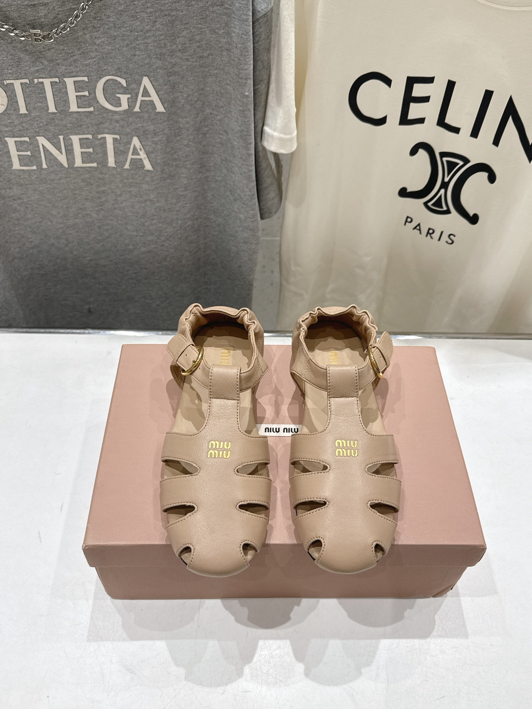 Miumiu 26ss Flat Sandals Nude Lambskin  713064