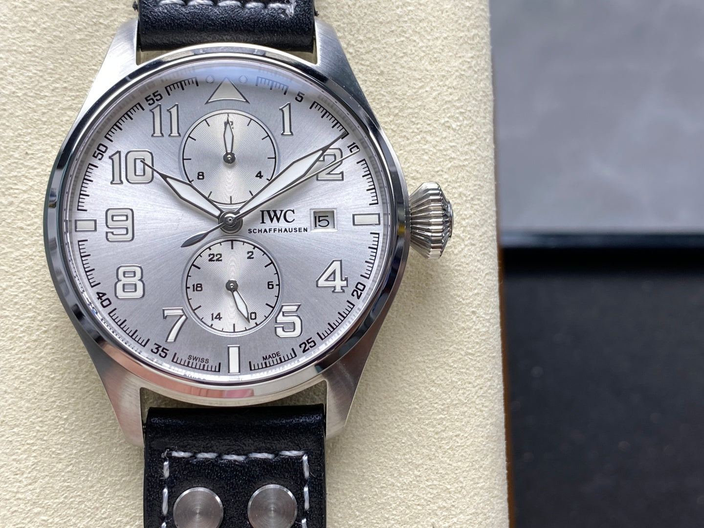 IWC Big Pilot 46mm Silver Dial Steel Case Black Leather Strap