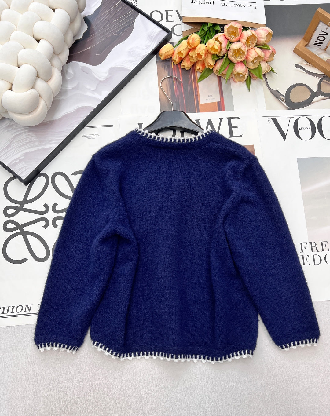 CC 26 V-neck Knit Cardigan Navy Blue Wool Cashmere 785160