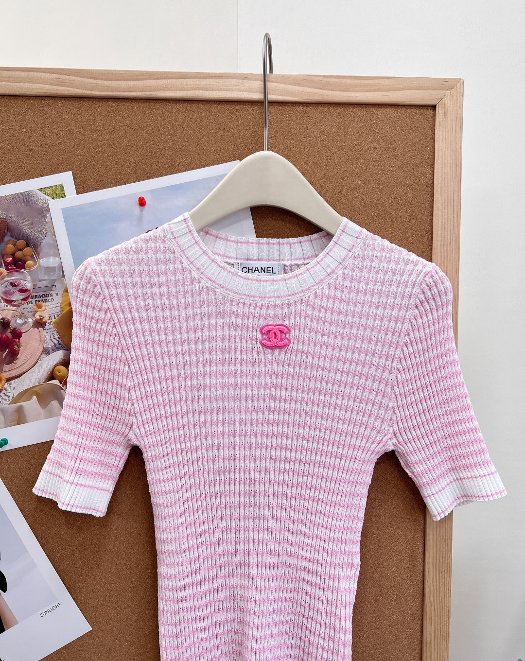 Chanel 2026 Knit Short-Sleeve T-Shirt White Pink Tencel 463388
