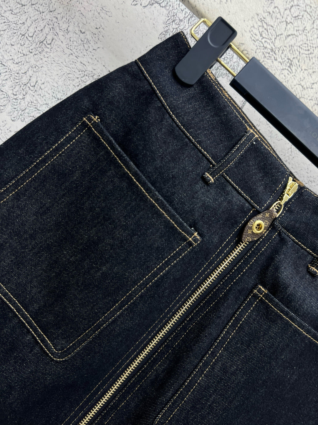 LV 25 Denim Skirt Black Cotton