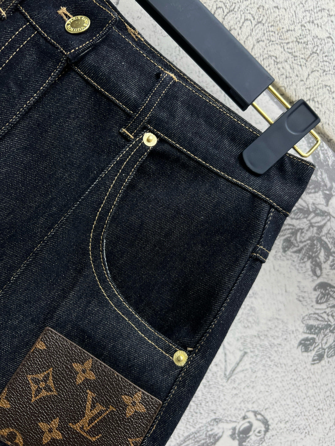 LV 25 Denim Shorts  Black Cotton