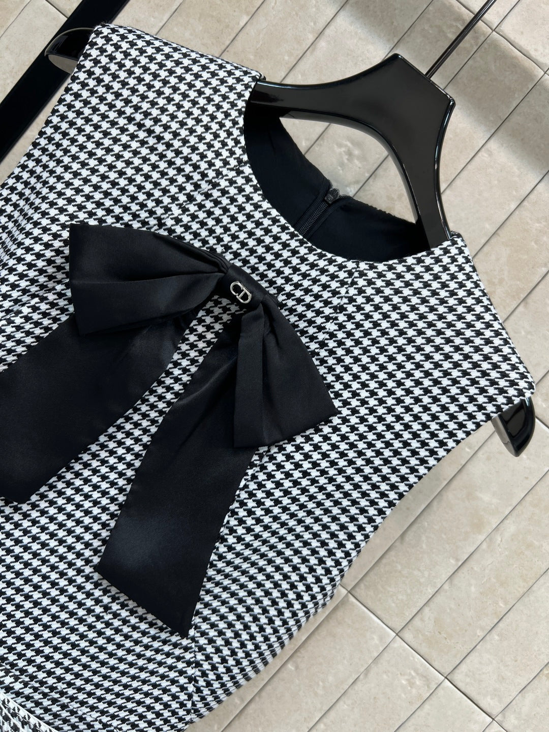 Dior 2026 Houndstooth Sleeveless Dress Black White Polyester