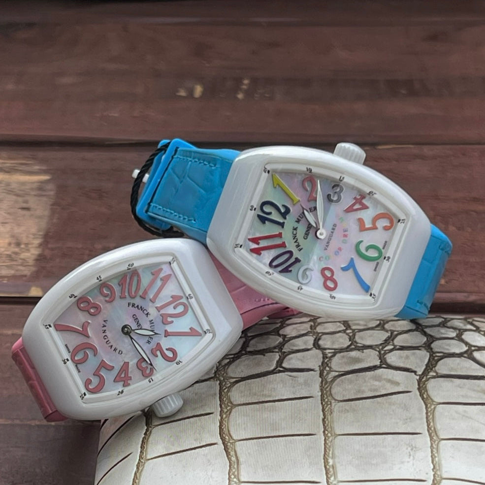 Franck Muller Vanguard 32mm Multicolor Numerals White Dial Leather