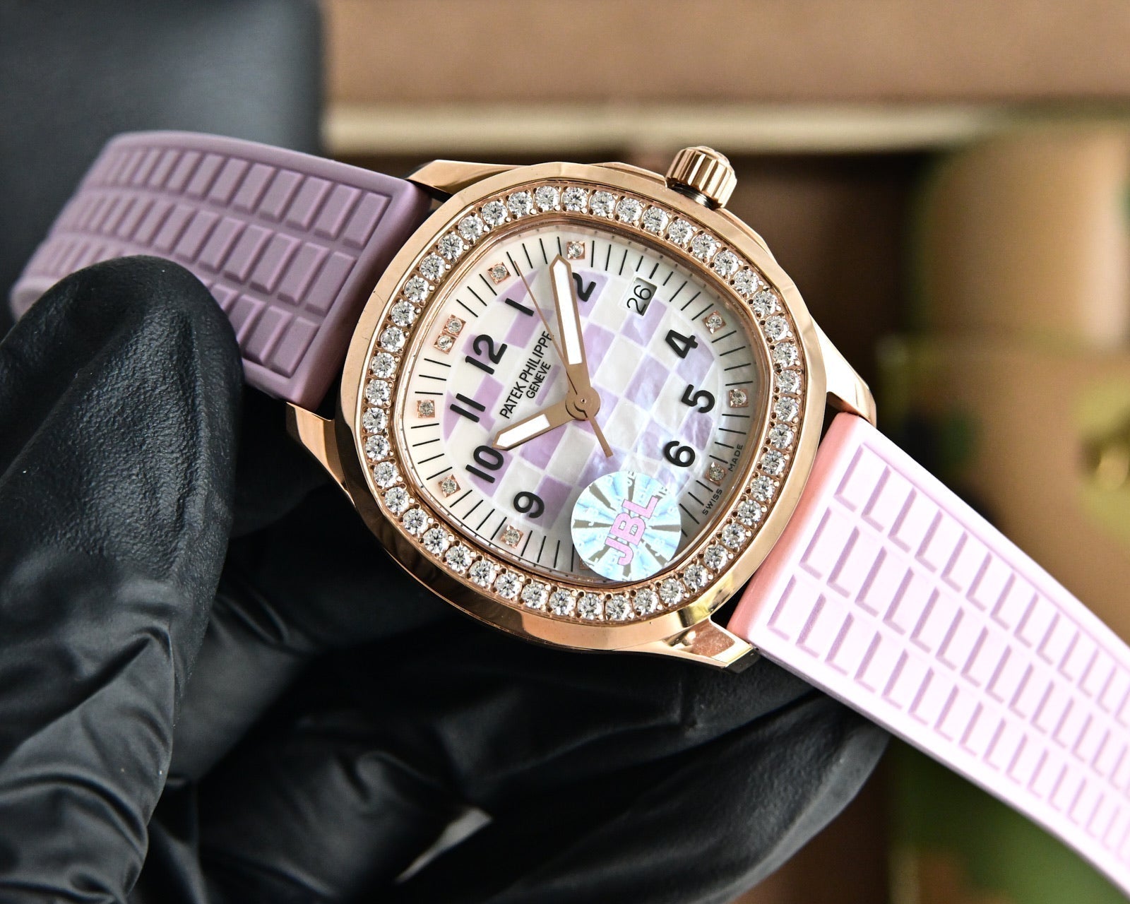 Patek Philippe Aquanaut 35.6mm Rose Gold Case Pink Strap Watch
