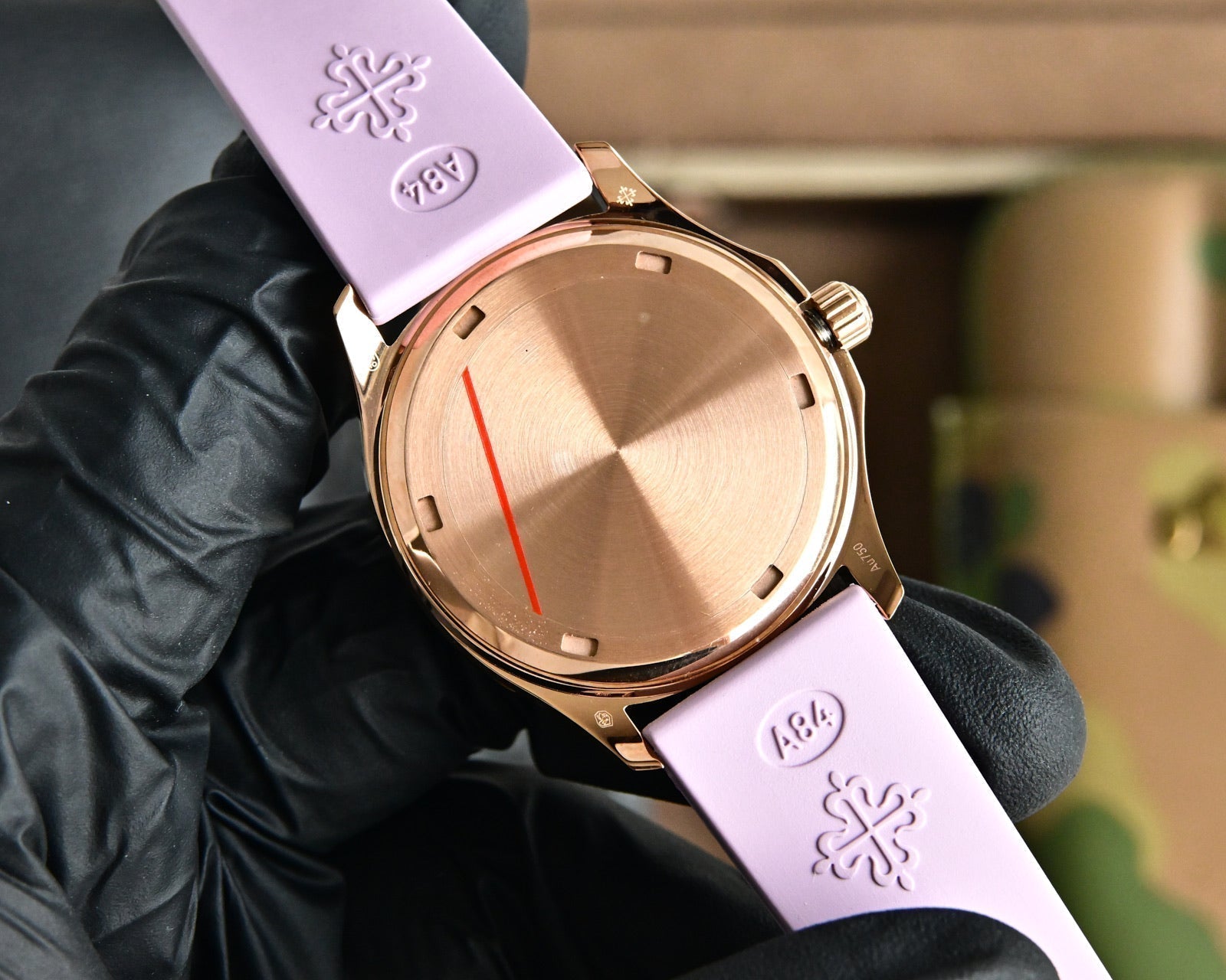 Patek Philippe Aquanaut 35.6mm Rose Gold Case Pink Strap Watch