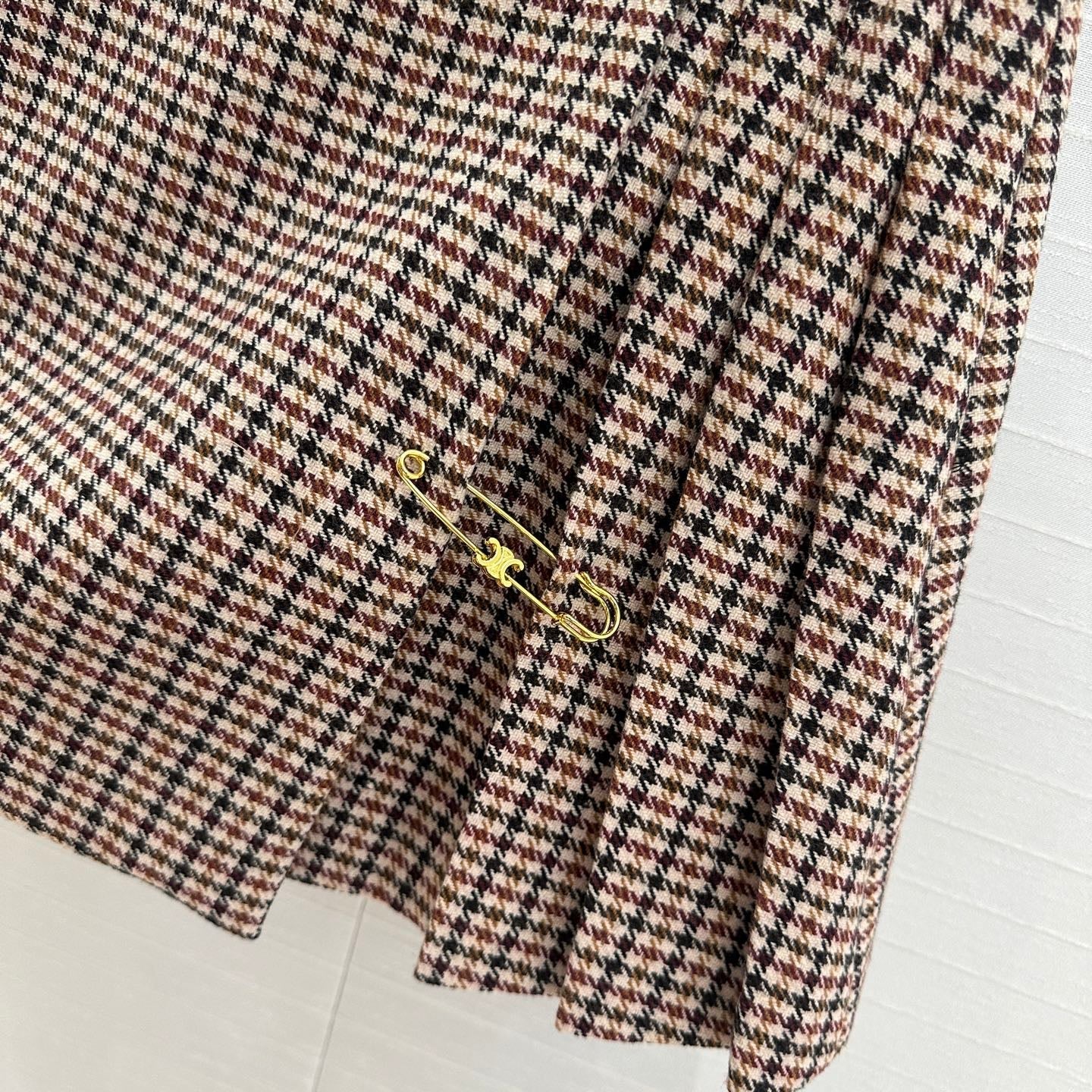 Celine Pleated Skirt Brown Wool Cotton Polyester