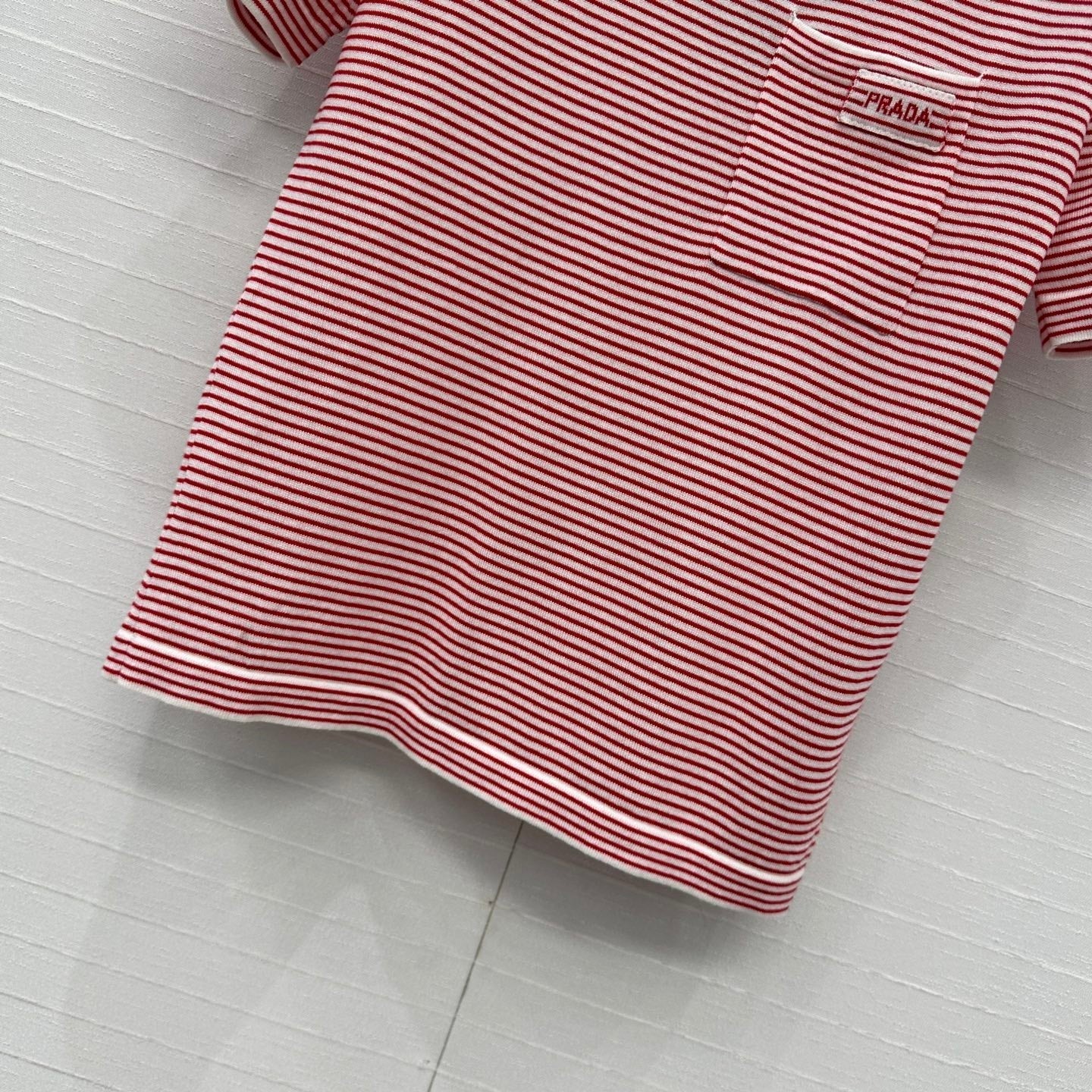 Prada 25 Striped Short-sleeved Knitted Top Red Cotton