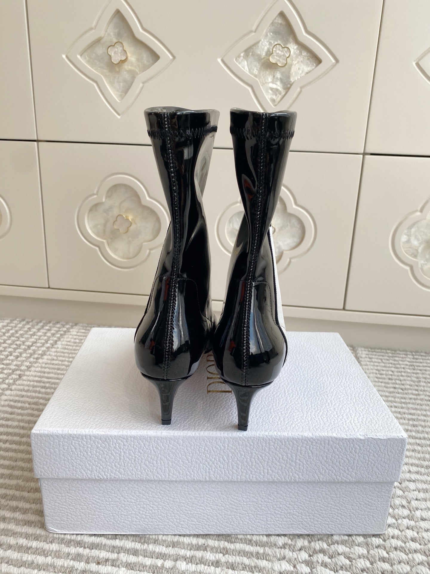 Dior 2025 Tribales Heeled Ankle Boot 50mm Black mix White Patent Leather  501190