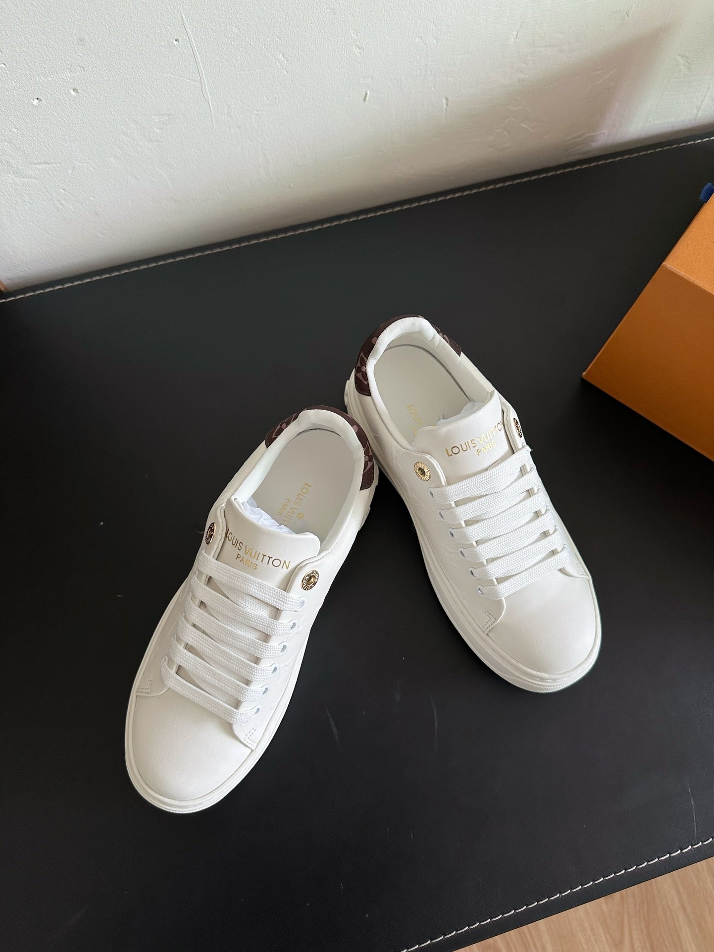 LV Time Out Sneakers White Mix Brown Monogram Cowhide