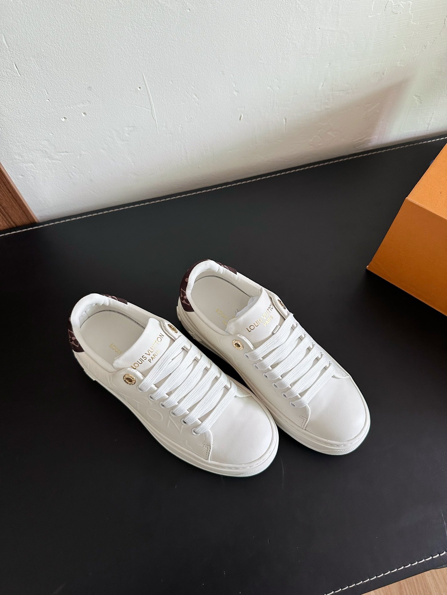 LV Time Out Sneakers White Mix Brown Monogram Calfskin