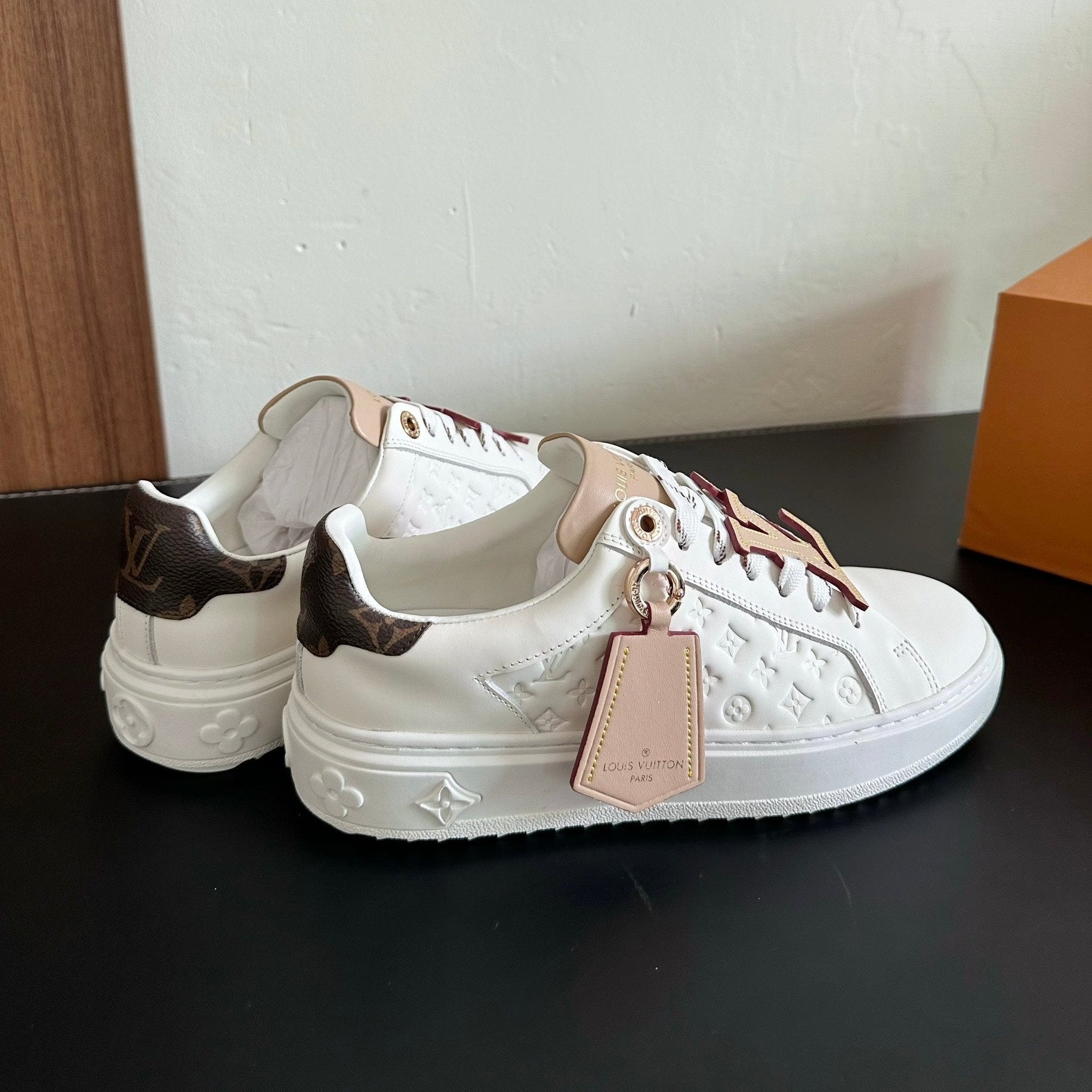 LV Time Out Sneakers White Mix Beige Monogram Calfskin