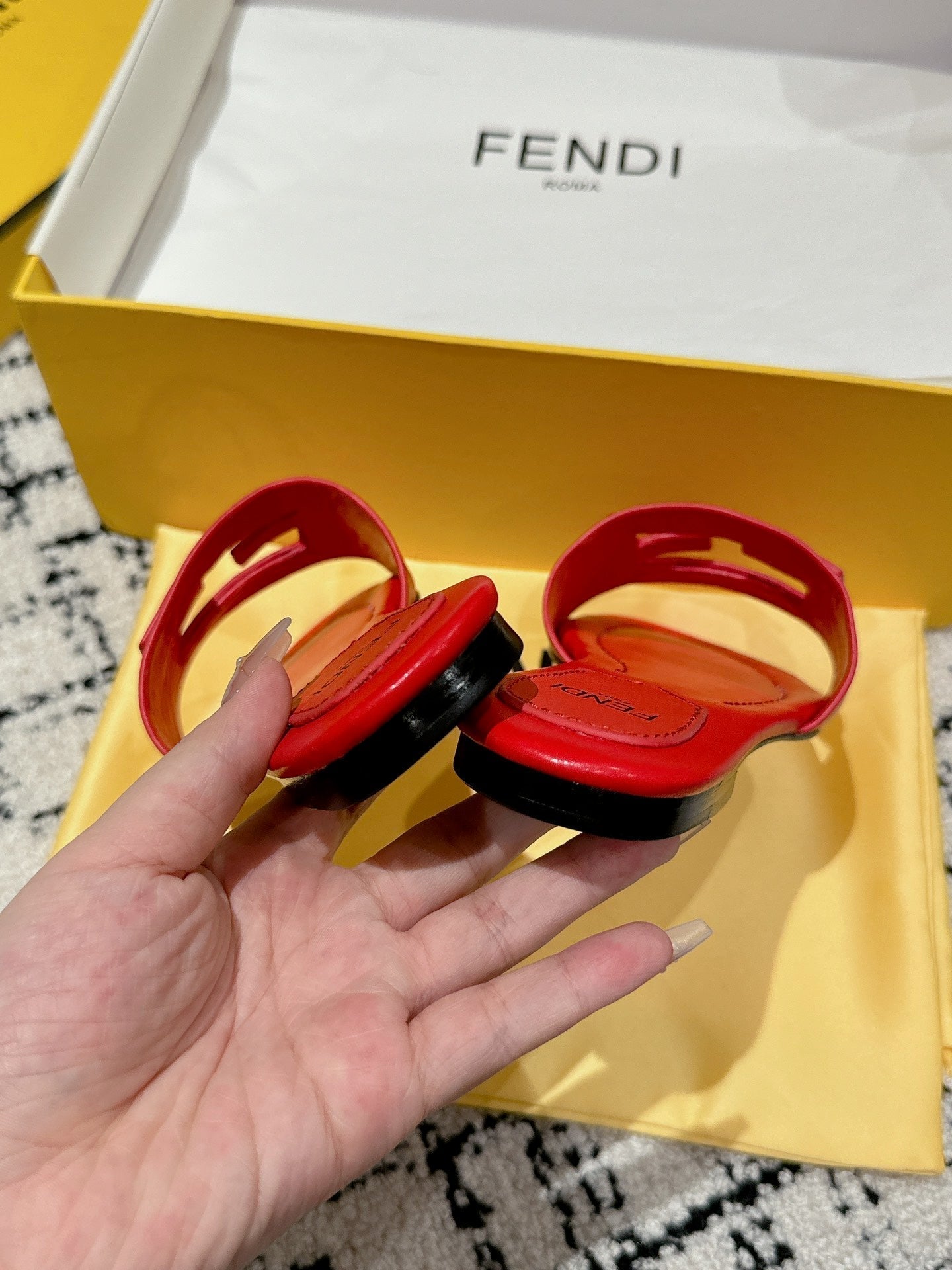 FF Baguette Red Leather Slide