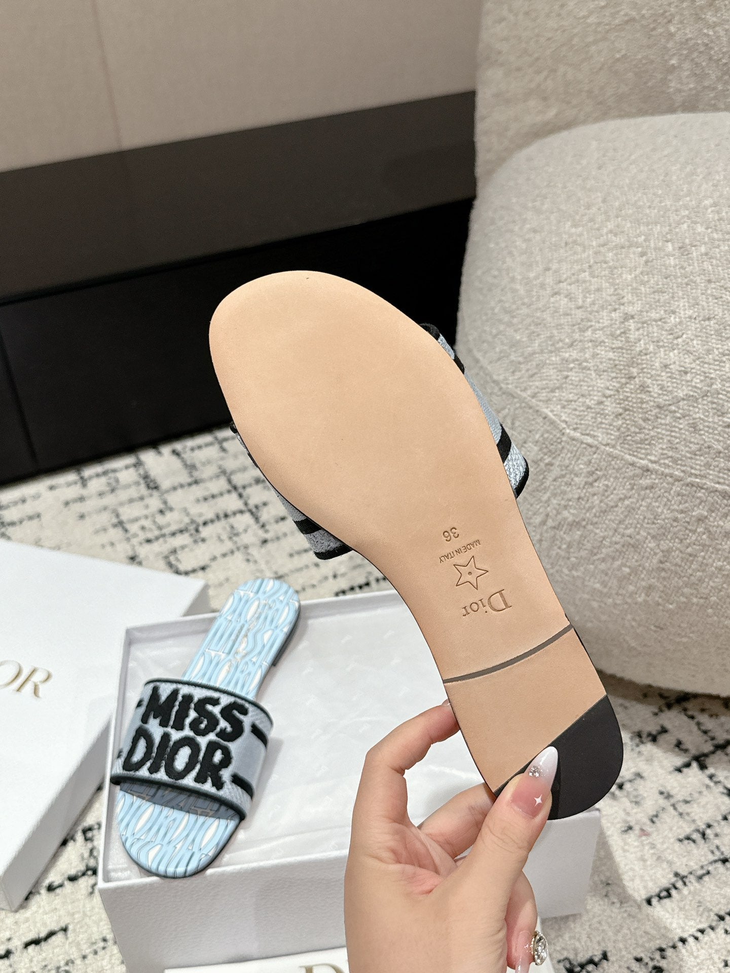 CD Dway Slide Blue Black Embroidered Cotton