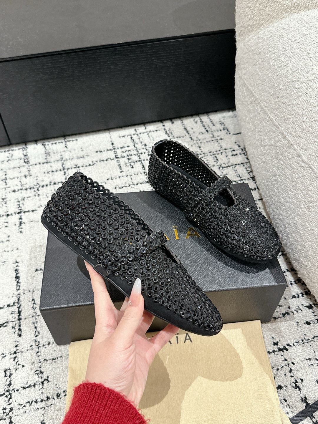 Alaia 25 Embellished Mary Jane Flats Black Suede  293178