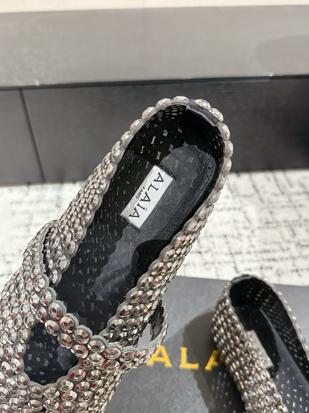 Alaia 25 Embellished Mary Jane Flats Silver Suede  293180