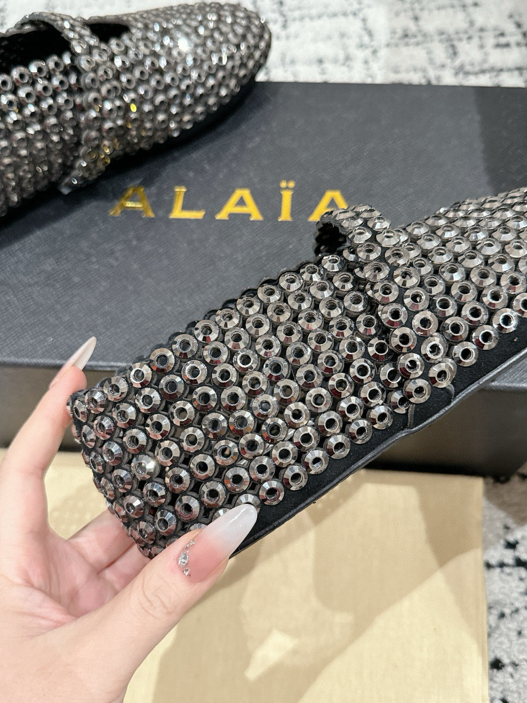 Alaia 25 Embellished Mary Jane Flats Silver Suede  293180