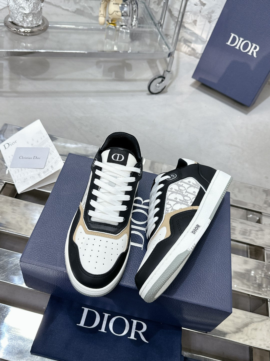 CD B27 Low-Top Sneaker 30mm In Black White Monogram Calfskin 100809