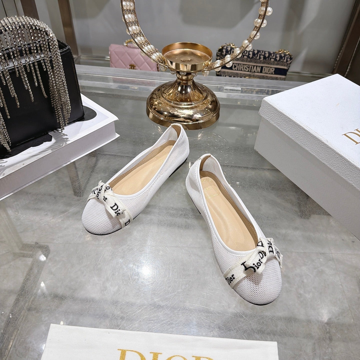 Dior 2026 J'Adior Ballet Flat White Mesh Leather 901698