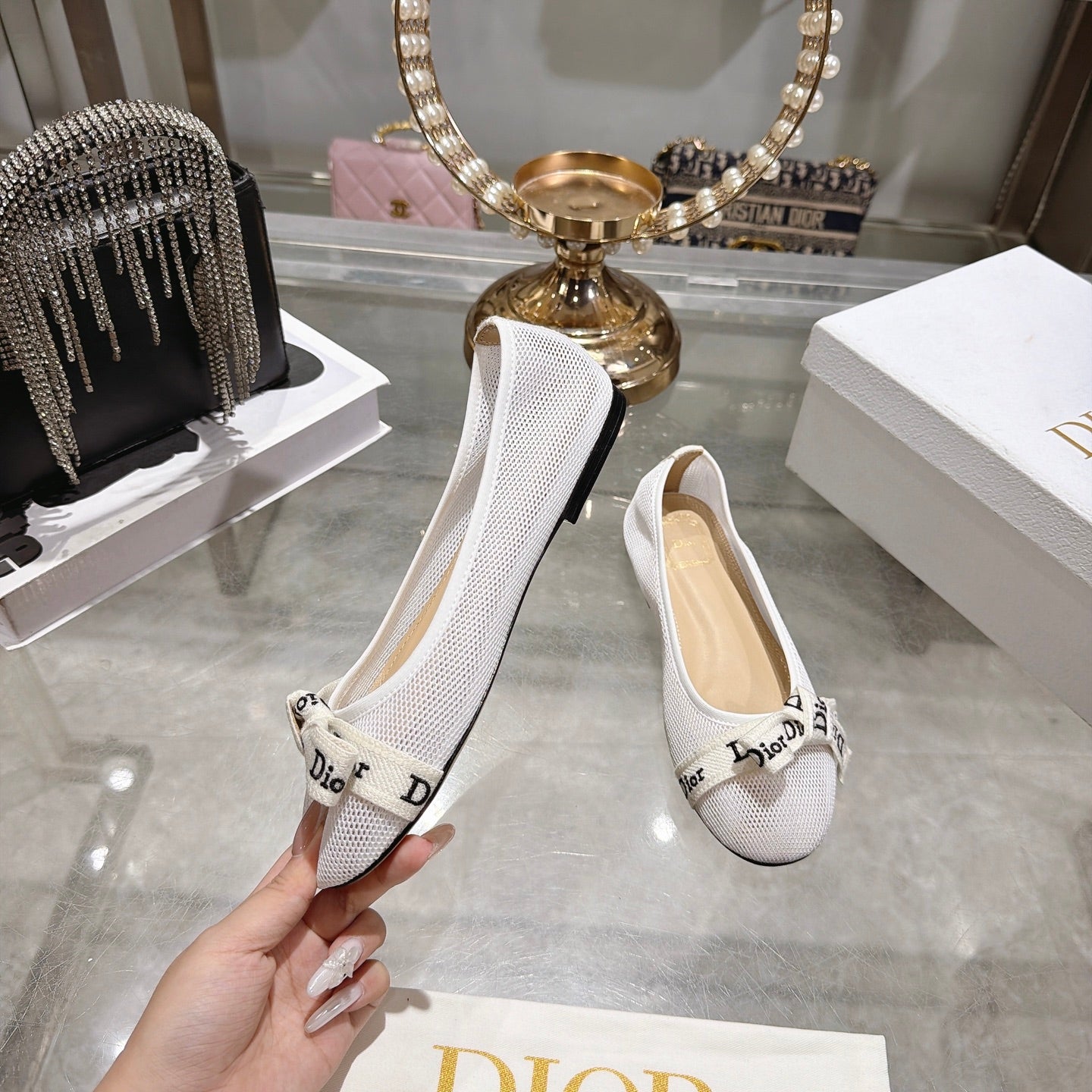 Dior 2026 J'Adior Ballet Flat White Mesh Leather 901698