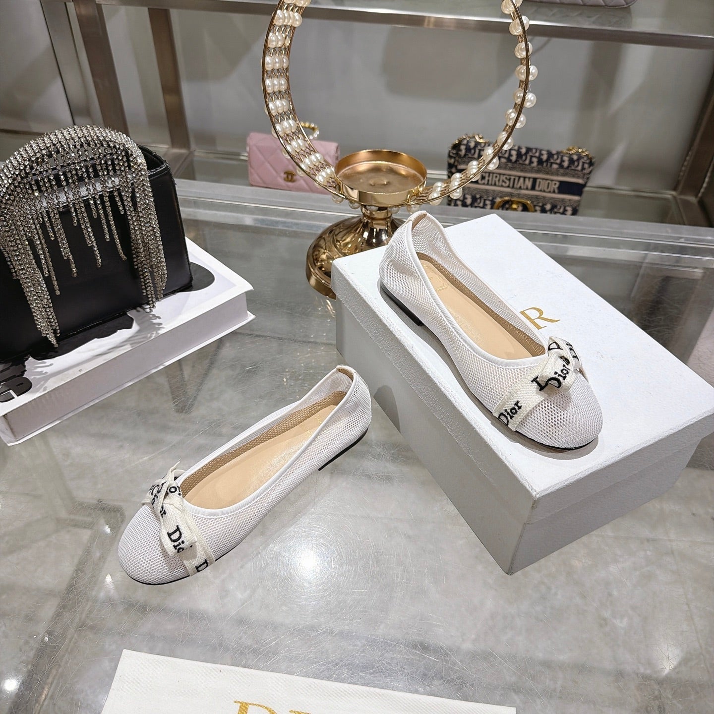 Dior 2026 J'Adior Ballet Flat White Mesh Leather 901698