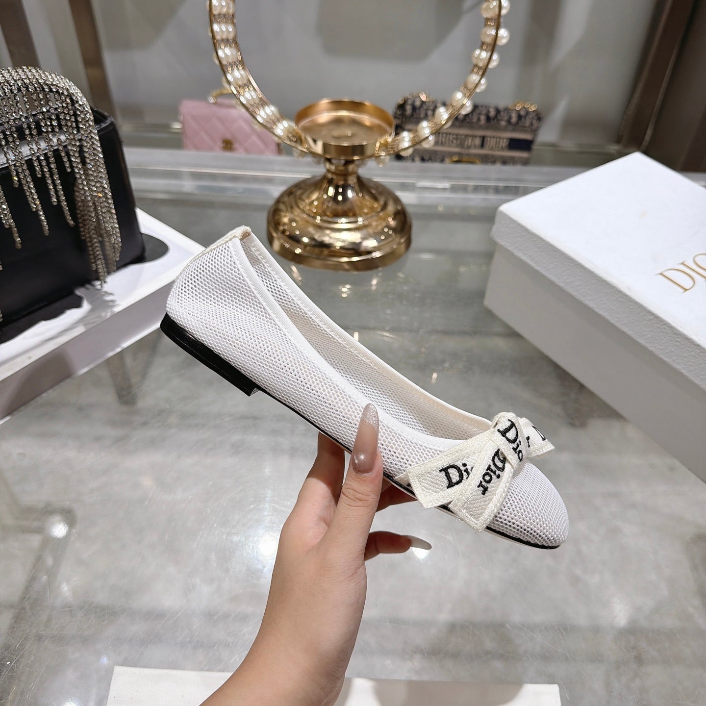 Dior 2026 J'Adior Ballet Flat White Mesh Leather 901698