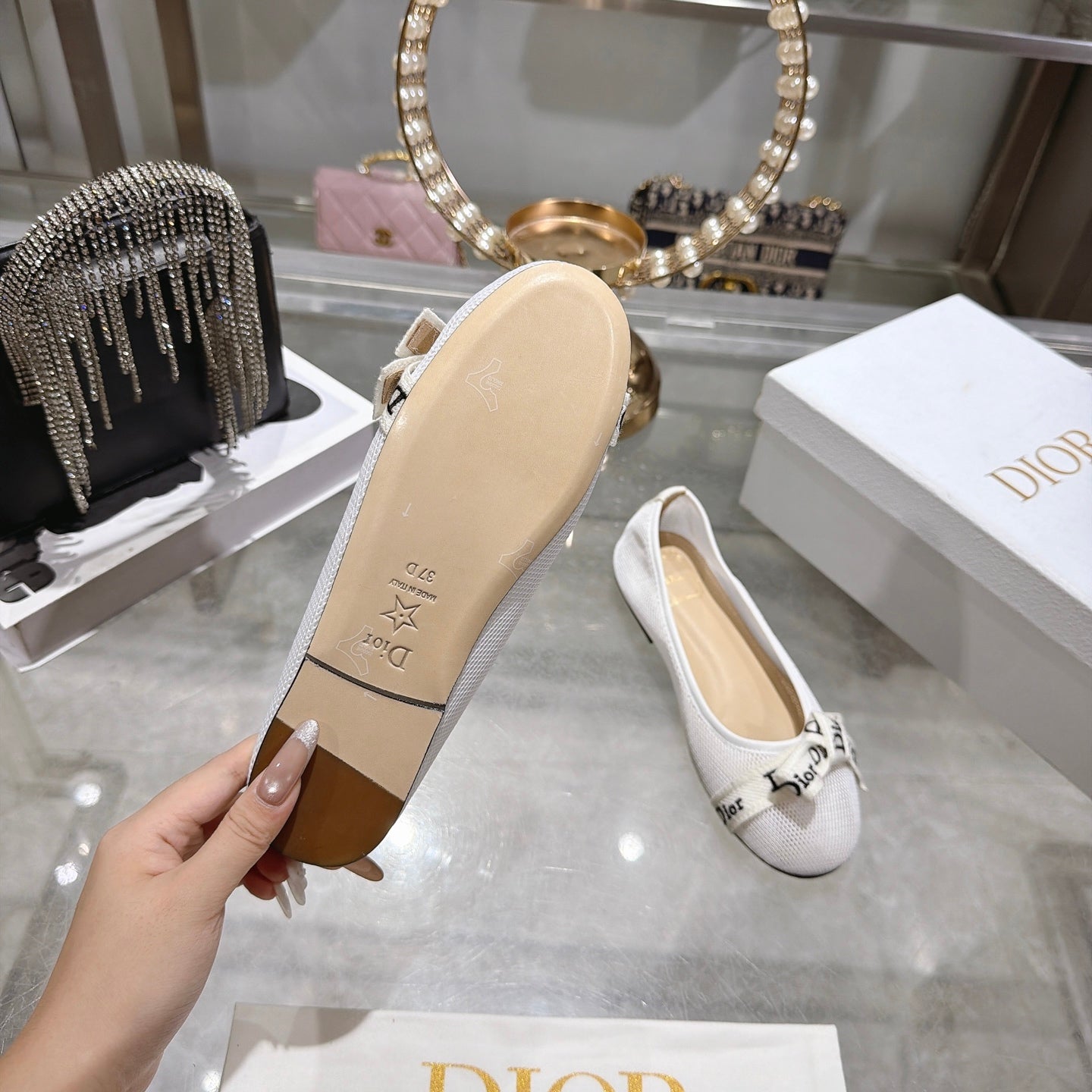 Dior 2026 J'Adior Ballet Flat White Mesh Leather 901698