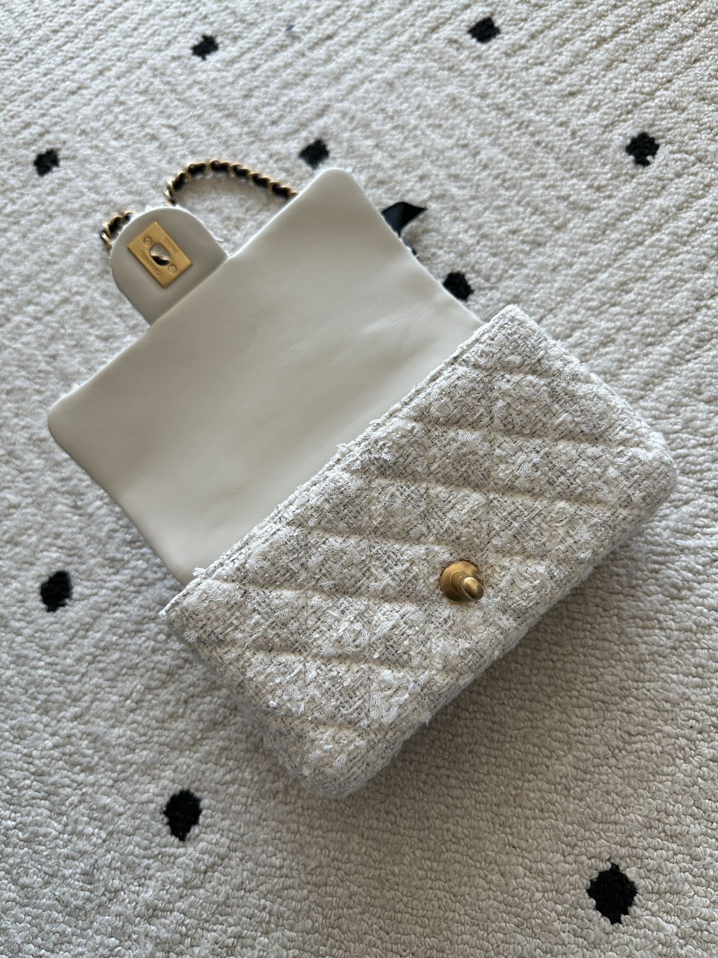 Chanel 2026 Flap Bag White Tweed Leather