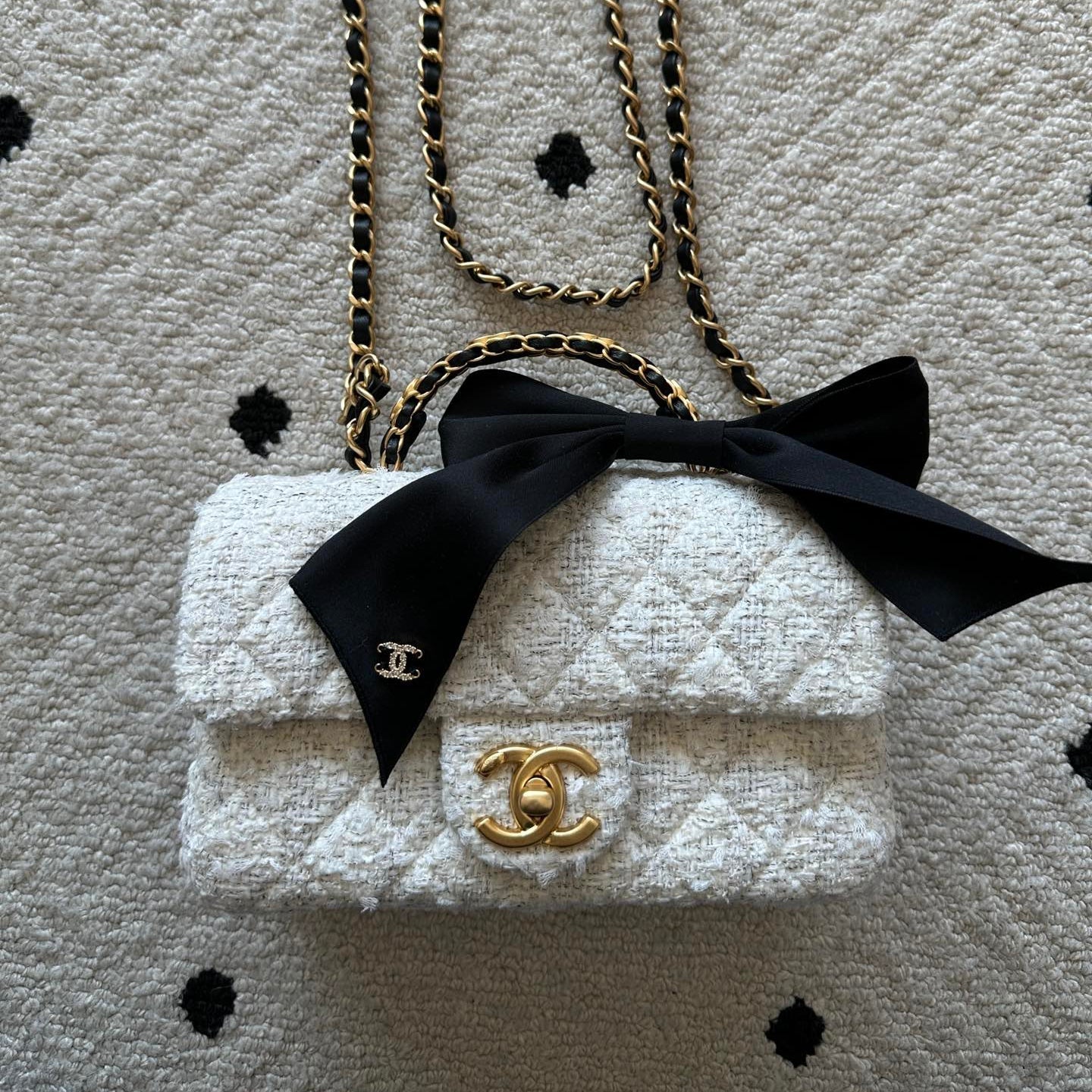 Chanel 2026 Flap Bag White Tweed Leather