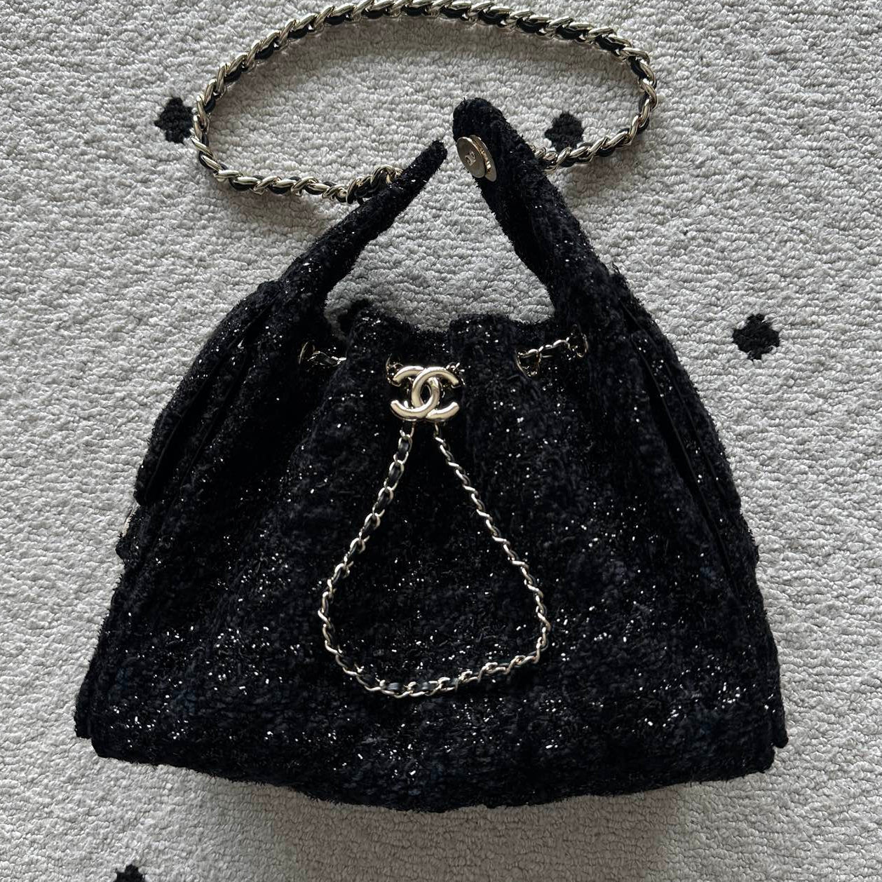 Chanel 2026 Hobo Bag Black Cotton And Wool Tweed