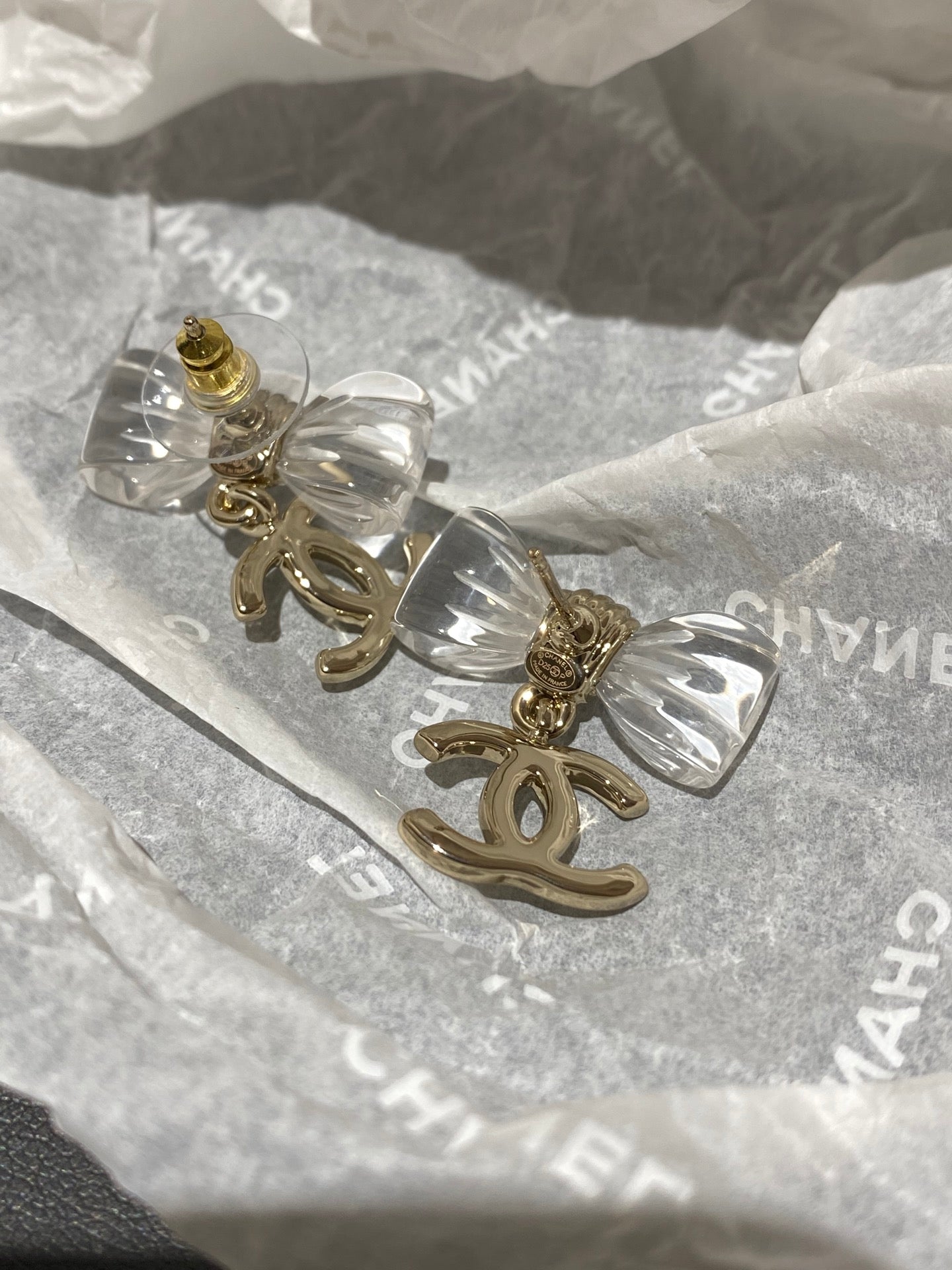 CC Transparent Acrylic Bow Gold Earrings