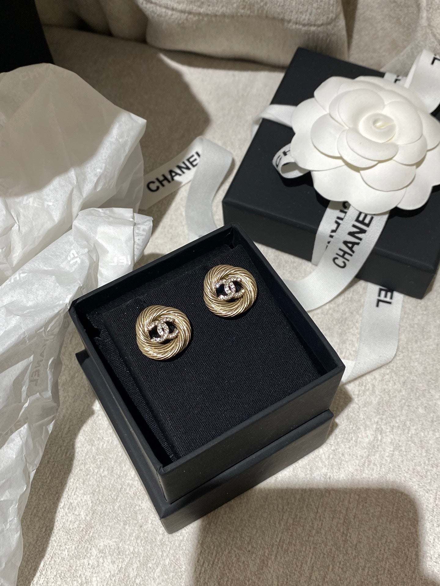 CC Twist Gold Diamond Double C Earrings