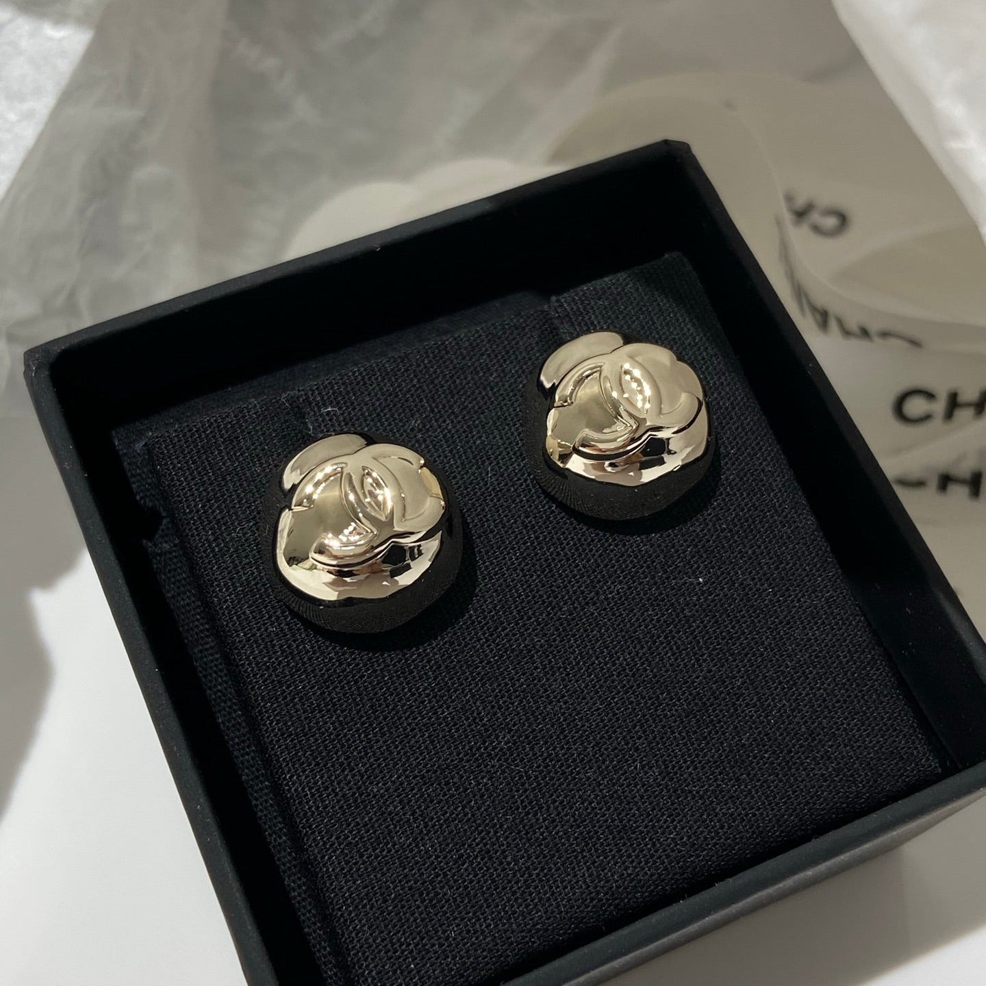 CC Sphere Stud Gold Double C Earrings