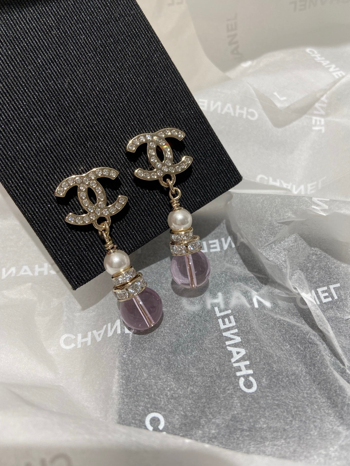 CC  Pink Crystal Gold Pearl Earrings