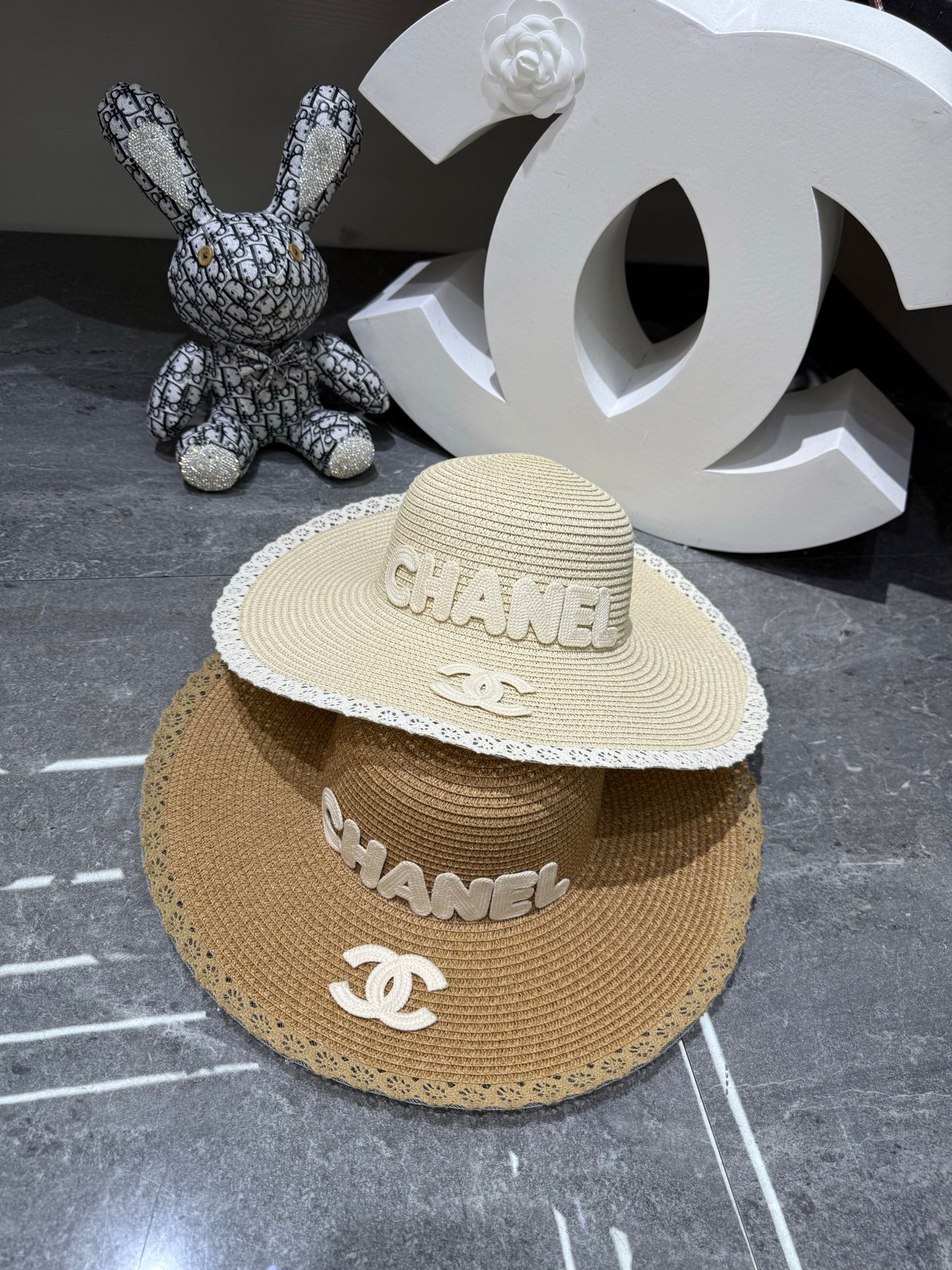 Chanel Round Top Straw Hat with Wide Brim 280798