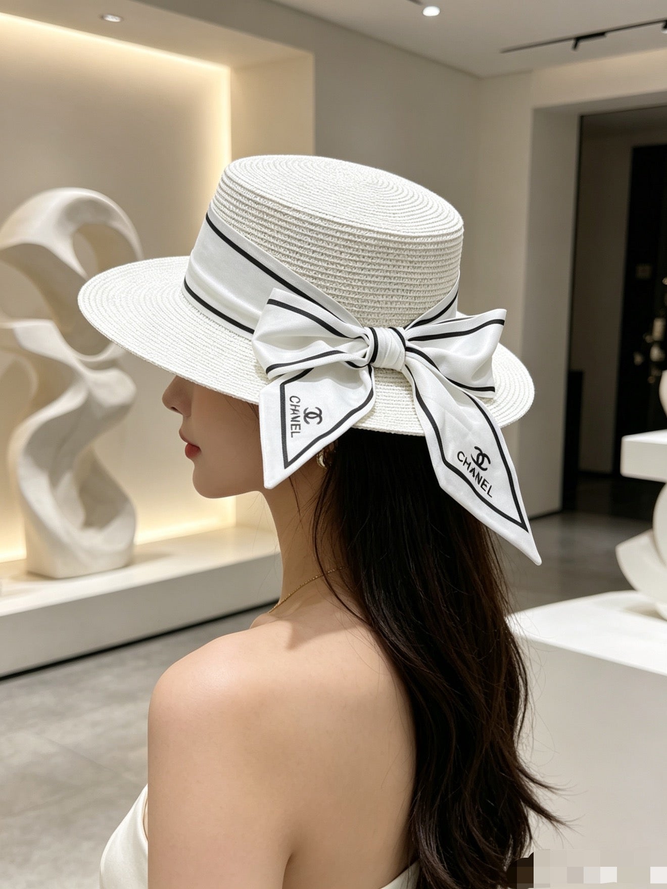 Chanel Straw Hat With Ribbon 380745