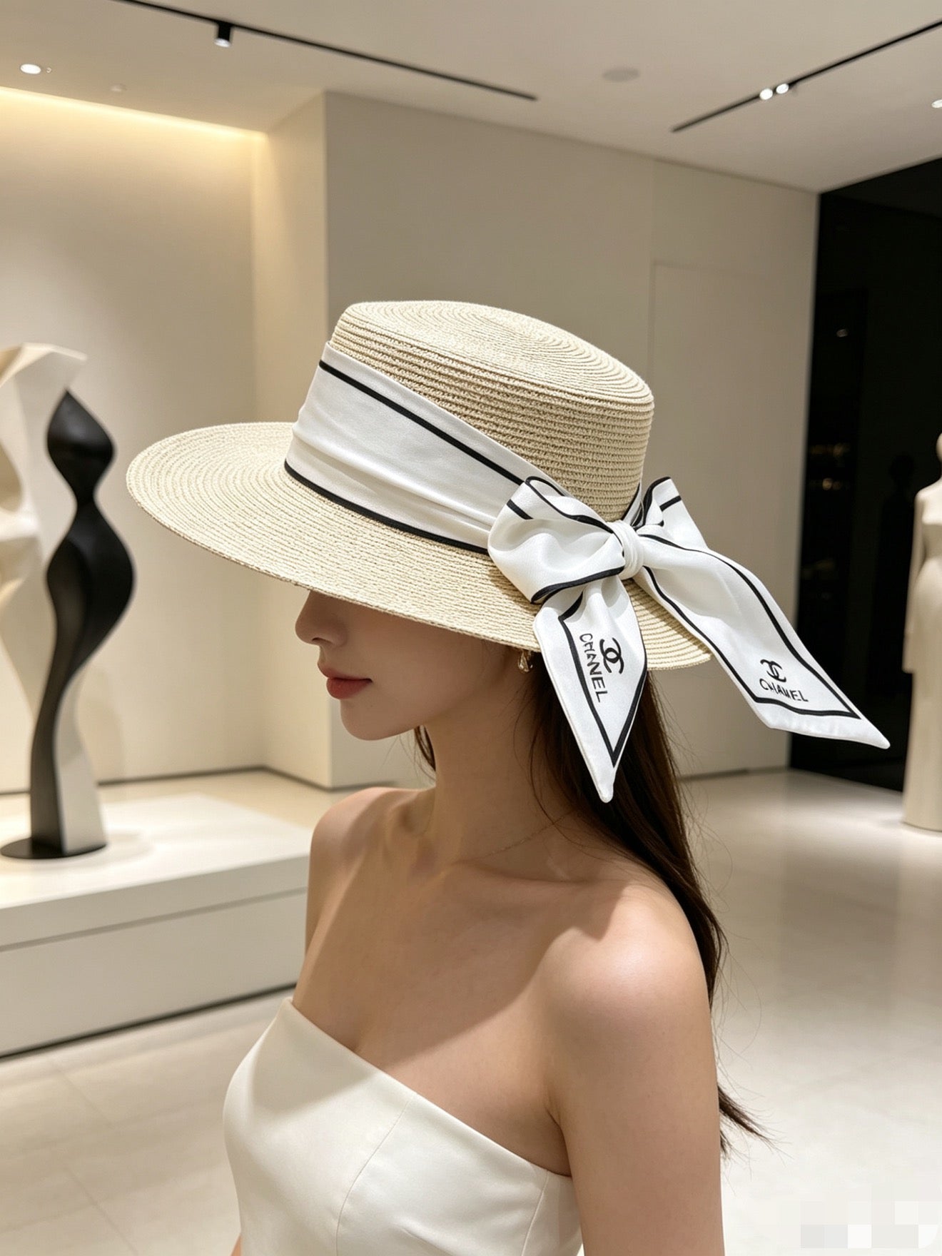 Chanel Straw Hat With Ribbon 380745
