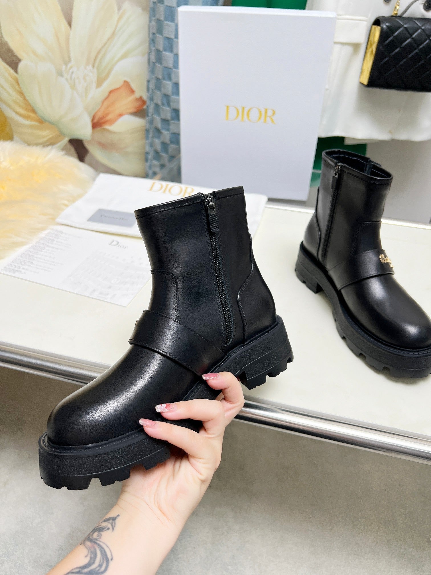 CD D-Quest Ankle Boot Plain Black Calfskin