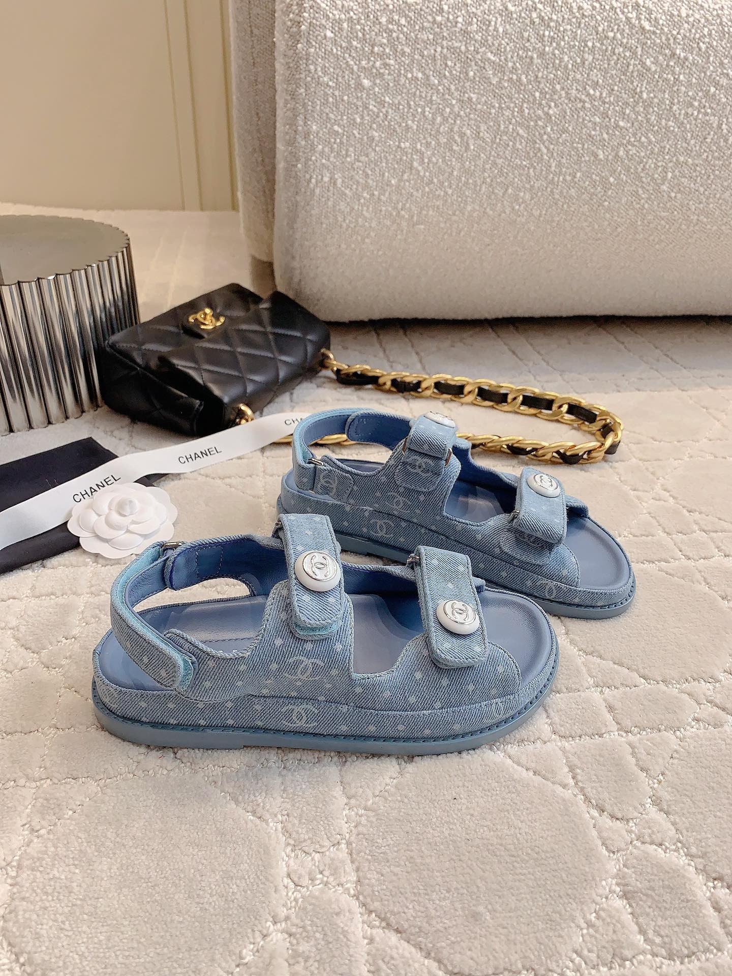 Chanel 2026 Printed Velcro Dad Sandals Fabric 977458