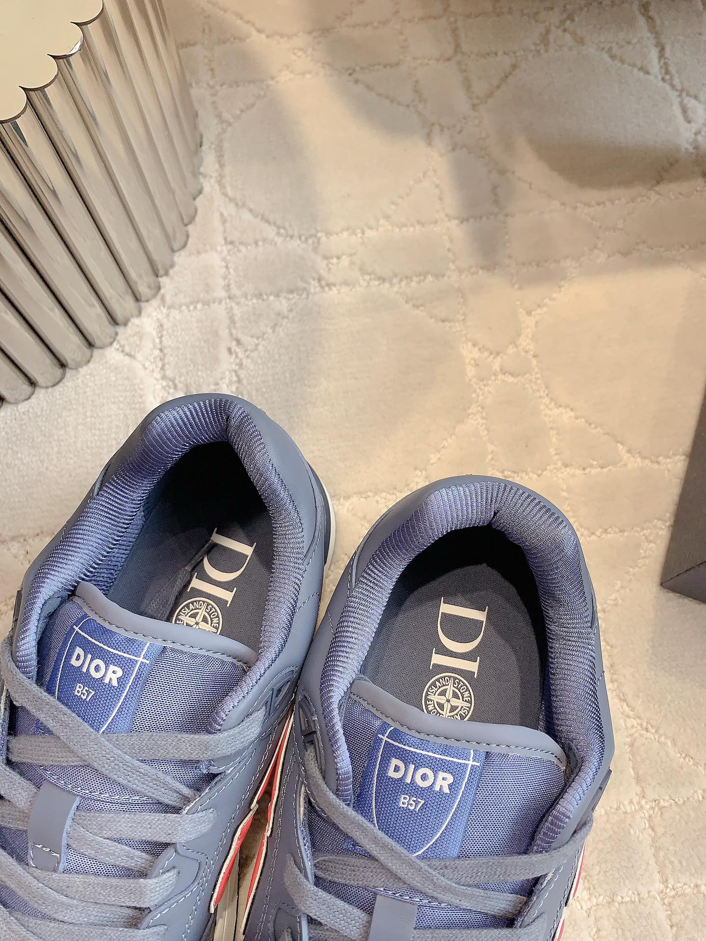 CD AND STONE ISLAND B57 Low-Top Sneaker â€“ Limited And Numbered Edition Blue Mix Red Calfskin