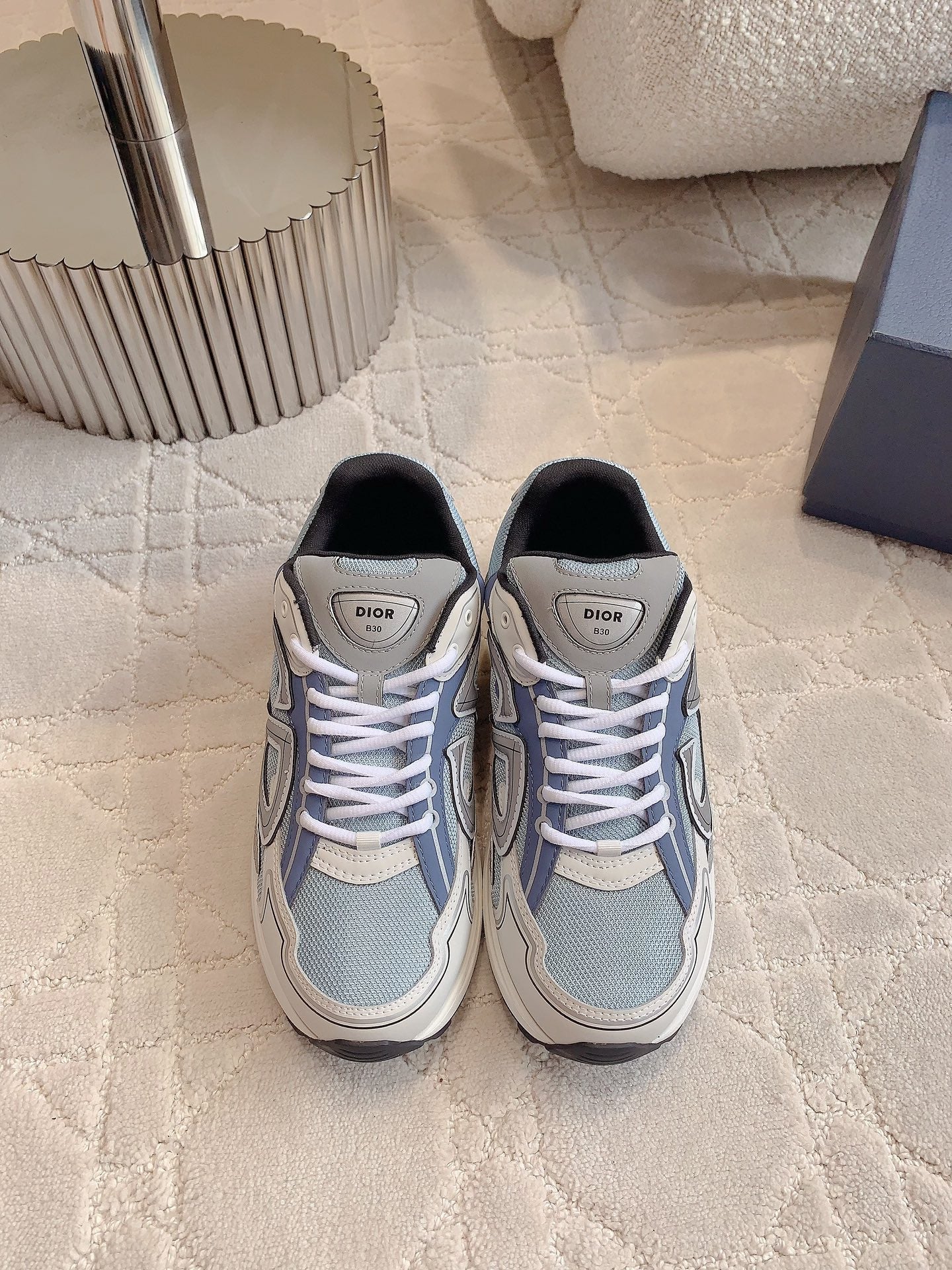 CD B30 Sneaker Dark Blue Grey Mix Light Blue White Polyester Mesh Fabric And Calfskin