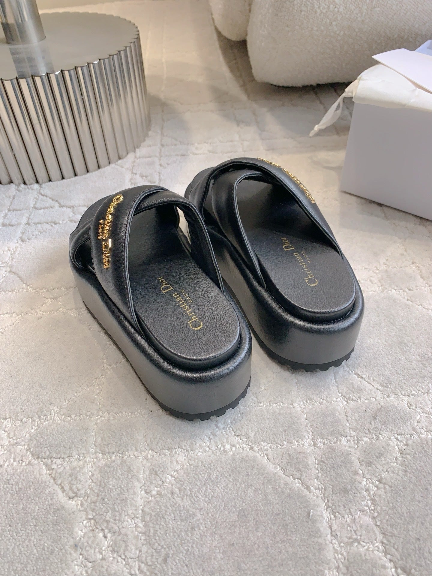 CD 26s  Platform Sandals 65 Black Lambskin 644289