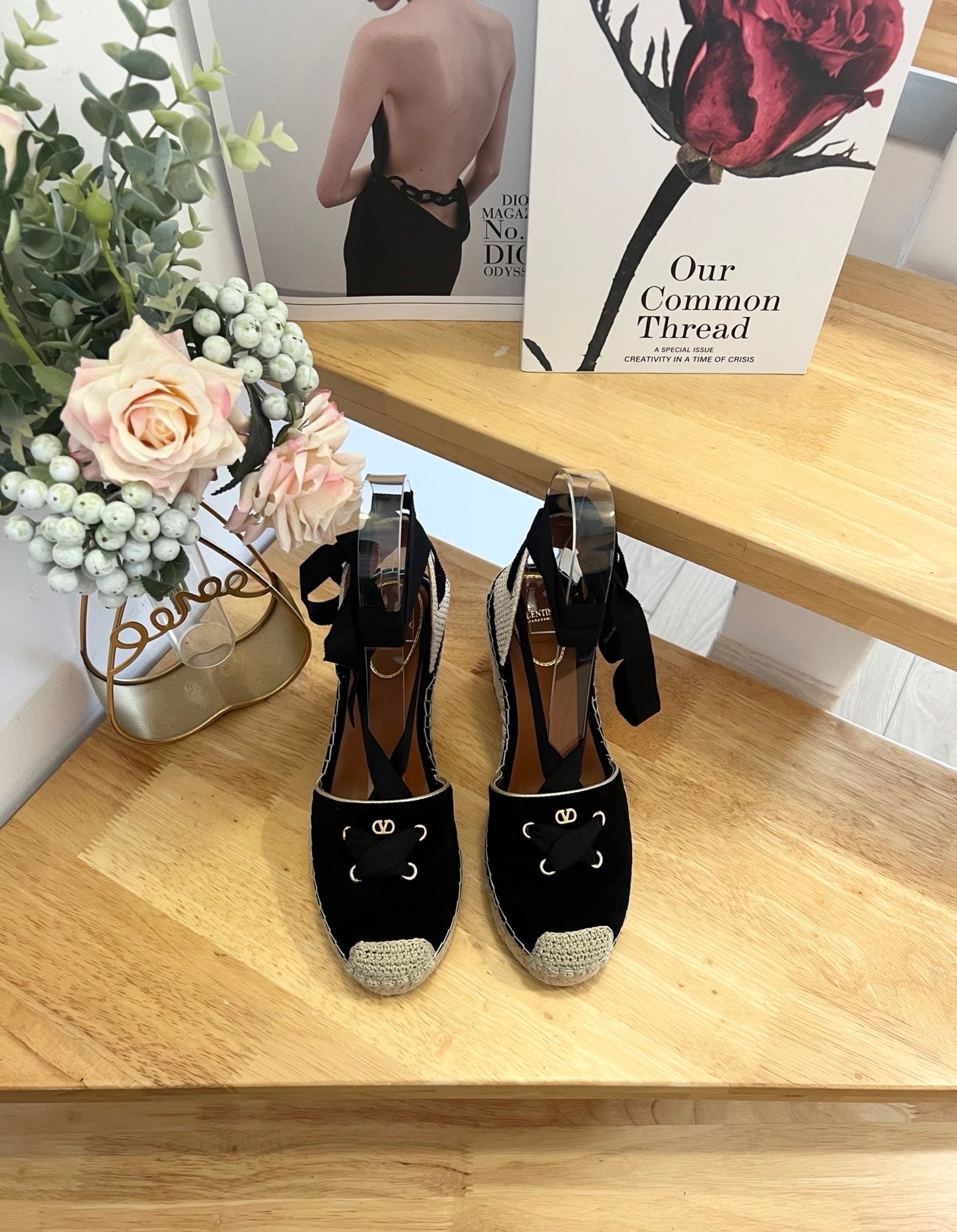 Valentino VLogo Signature Canvas Espadrille Wedges 95mm Suede Fabric 869250