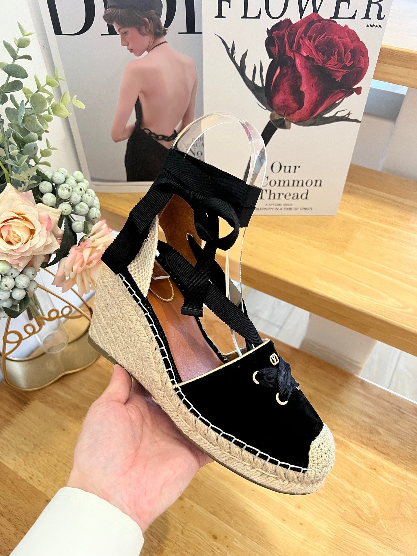 Valentino VLogo Signature Canvas Espadrille Wedges 95mm Suede Fabric 869250